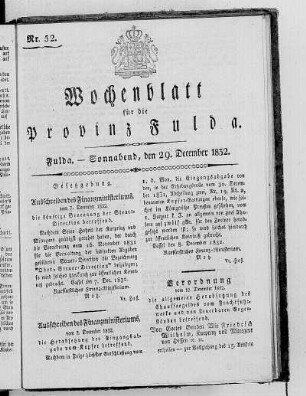 Nr. 52, Ausgabe vom 29. Dezember 1832