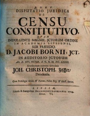 Disputatio Iuridica De Censu Constitutivo