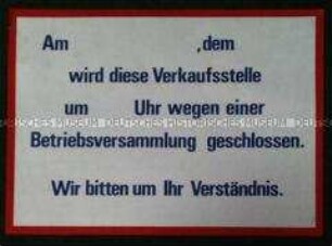 Informationsschild "Betriebsversammlung"