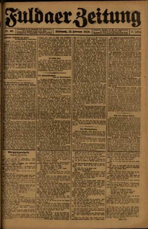 Erste Ausgabe vom Mittwoch, den 25. Februar 1920.