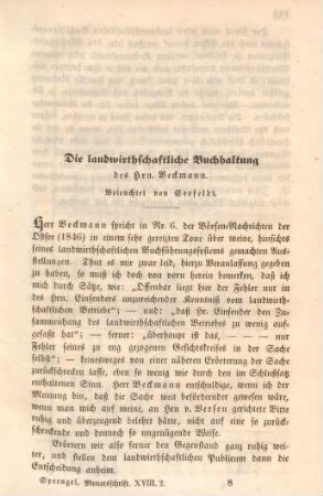 Die landwirthschaftliche Buchhaltung des Hrn. Beckmann.