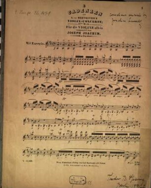 3 Cadenzen zu L. van Beethoven's Violin-Concerte : 61. Werk ; für d. Violine allein