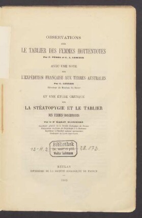 Observations sur le tablier des femmes hottentotes