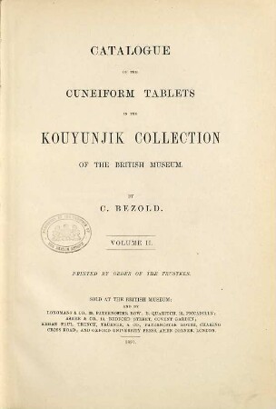 Catalogue of the cuneiform tablets in the Kouyunjik Collection of the British Museum, 2