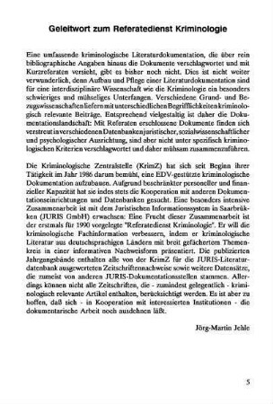 5, Geleitwort zum Referatedienst Kriminologie