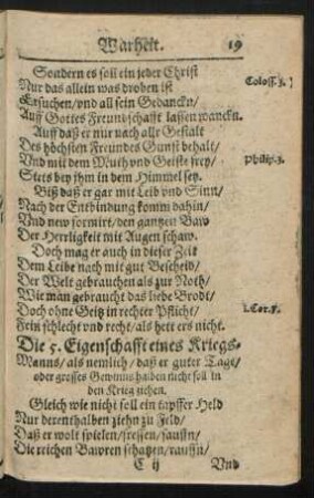 Die 5. Eigenschafft eines Kriegs-Manns ...