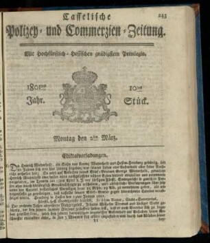 10tes Stueck, Montag den 2ten Maerz 1801
