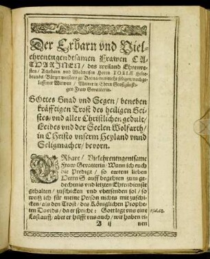 Der Erbarn [...] Frawen Catharinen/ des [...] Herrn Tobiæ Hiltebrands [...] Witwen [...]