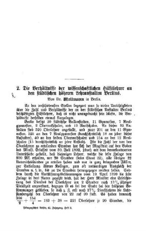 Die Verhältnisse der wissenschaftlichen Hilfslehrer an den städtischen höheren Lehranstalten Berlins
