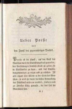 Ueber Poesie und den Zweck des gegenwärtigen Buches