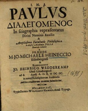 Pavlvs Dialegomenos In sciagraphia repraesentatus