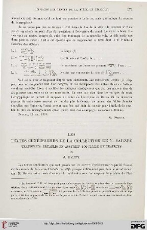 11: Les textes cunéiformes de la collection de M. Sarzec transcrits, rétablis en assyrien populaire et traduits