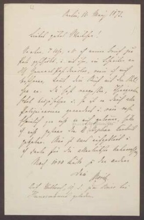 Schreiben von Moritz Ellstätter, Berlin, an seine Frau Marie: - Kontakt zu [Heinrich von] Stephan - Privates - Einladungen von Hansemanns