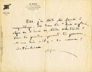Korrespondenz von Colette an Unbekannt