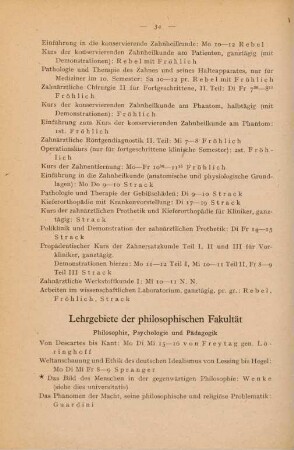 34-42, Lehrgebiete der philosophischen Fakultät
