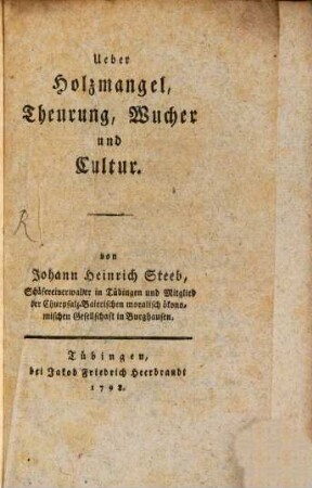 Ueber Holzmangel, Theuerung, Wucher und Cultur