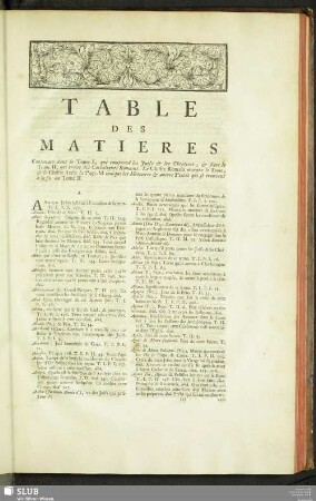 Table Des Matieres Contenues dans le Tome I, ... dans le Tome II