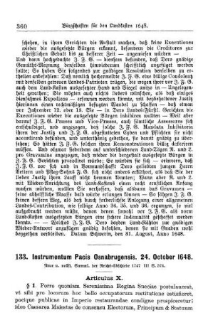 133. Instrumentum Pacis Osnabrugensis. 24. October 1648.