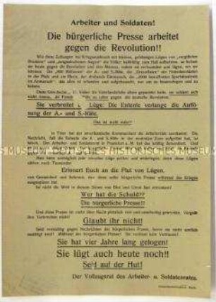 Flugblatt des Vollzugsrates des Arbeiter- und Soldatenrates gegen die Presse