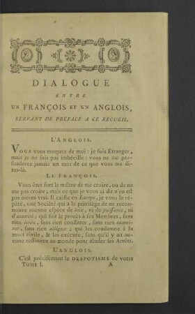 Dialogue entre un Francois et un Anglois servant de préface a ce recueil.