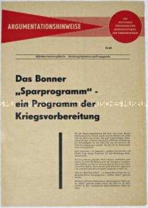 Mitteilungsblatt der SED Berlin zum Sparprogramm der Regierung Ehrhard in der Bundesrepublik