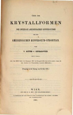 Separatabdrücke aus den Sitzungsberichten der Kais. Akademie der Wissenschaften in Wien, math.-naturwiss. Cl. : In 1 vol.. 7