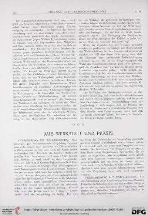 Aus Werkstatt und Praxis