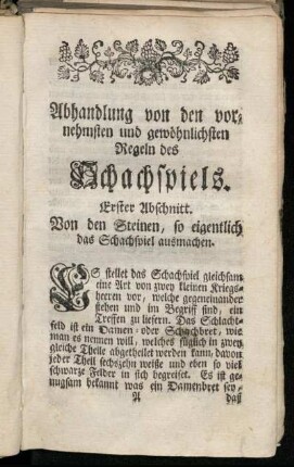 Abhandlung von den vornehmsten und gewöhnlichsten Regeln des Schachspiels