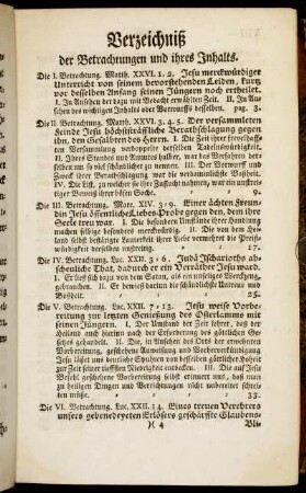 Verzeichniß der Betrachtungen und ihres Inhalts.