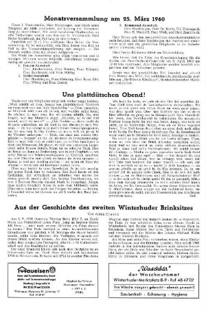Monatsversammlung am 25. März 1960