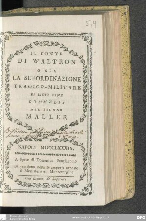 Il conte di Waltron, o sia la subordinazione tragico-militare di lieto fine