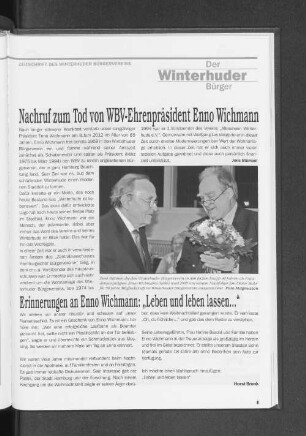 Erinnerungen an Enno Wichmann: "Leben und leben lassen..."