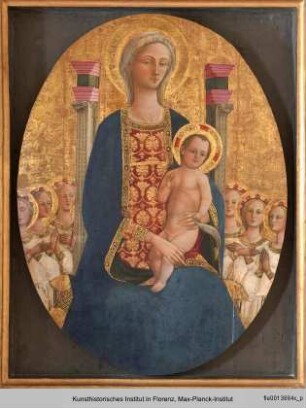 Thronende Madonna mit Kind zwischen sechs Engeln