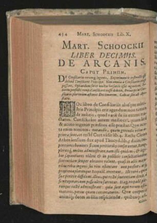 Mart. Schookii Liber Decimus. De Arcanis.