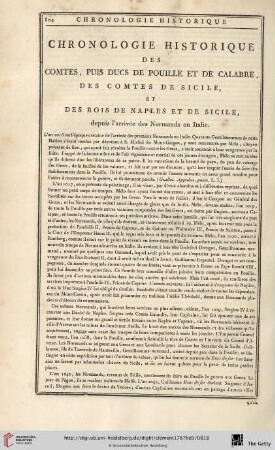Chronologie historique des comtes, puis ducs de Pouille et de Calabre, des comtes de Sicile, et des rois de Naples et de Sicile, depuis l’arrivée des Normands en Italie