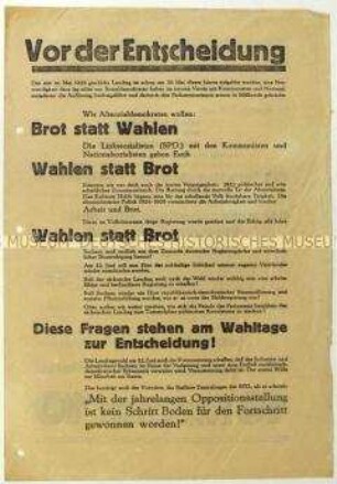 Aufruf der Alten Sozialdemokratischen Partei zur sächsischen Landtagswahl 1930