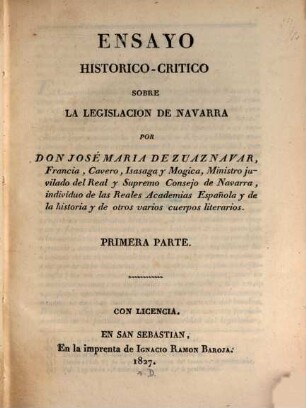 Ensayo historico-critico sobre la Legislacion de Navarra, 1
