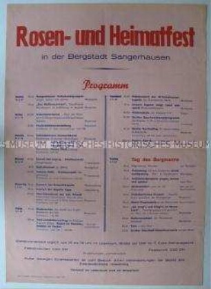 Maueranschlag mit dem Programm des Rosen- und Heimatfestes der Bergstadt Sangershausen