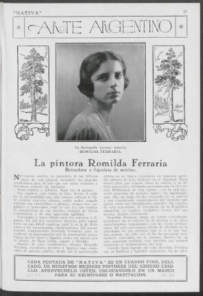 Arte argentino - La pintora Romilda Ferraria : Retratista y figurista de méritos.
