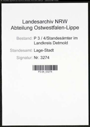 Heiratsregister Standesamt Lage-Stadt