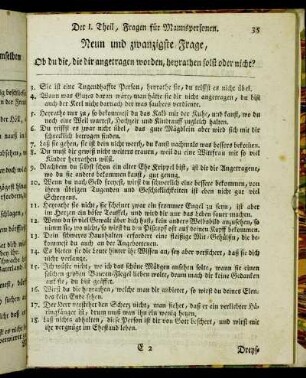 Neun und zwanzigste Frage, Ob du die, die dir angetragen worden, heyrathen solst oder nicht?