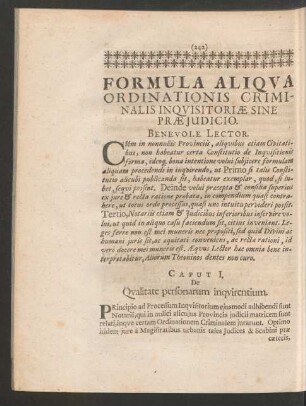 Formula Aliqua Ordinationis Criminalis Inquisitoriae Sine Praeiudicio.