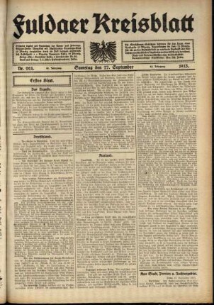 Erste Ausgabe vom Samstag, den 27. September 1913.