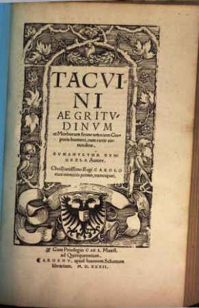 Tacvini Sex Rervm non naturalium, cum earum naturis, operationibus, & rectificationibus : Tacvini Aegritudinum, & Morborum ferme omniu[m] corporis humani: cum curis eorundem ... Albengnefit De uirtutibus Ciborum, & Medicinarum. Iac. Alkindvs De rerum Gradibvs. ...