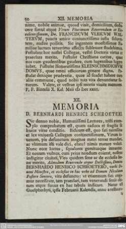 XII. Memoria D. Bernhardi Henrici Schroeteri