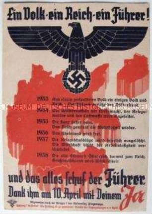 Illustriertes Flugblatt zur Volksabstimmung am 10. April 1938, abgeworfen vom NS-Fliegerkorps