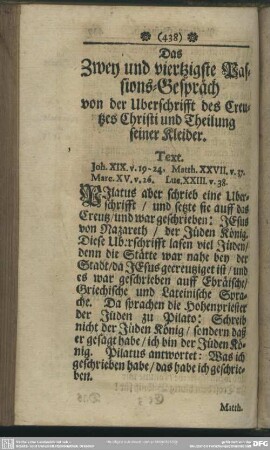 Das Zwey und viertzigste Passions-Gespräch von der Uberschrifft des Creutzes Christi und Theilung seiner Kleider
