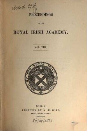 Proceedings of the Royal Irish Academy : for the year ... 8. 1864
