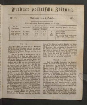 Mittwoch, den 5. October. 1831