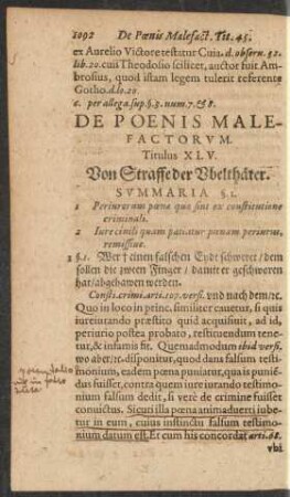De Poenis Malefactorum. Titulus XLV. Von Straffe der Ubelthäter.